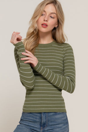 Long sleeve crew neck stripe sweater - Women's sweater - SmartBuyApparel