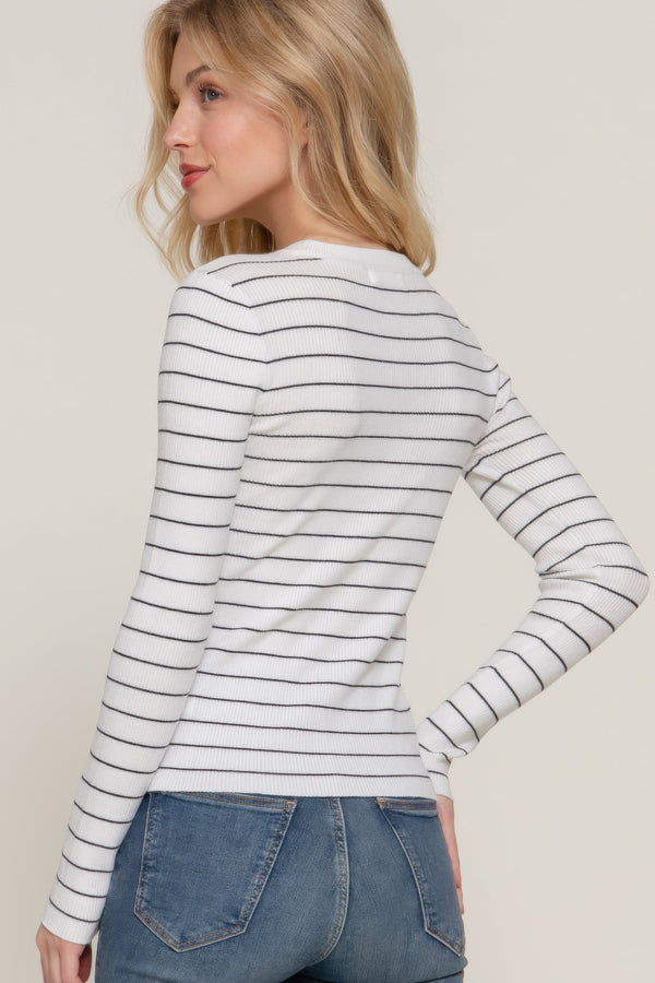 Long sleeve crew neck stripe sweater - Women's sweater - SmartBuyApparel