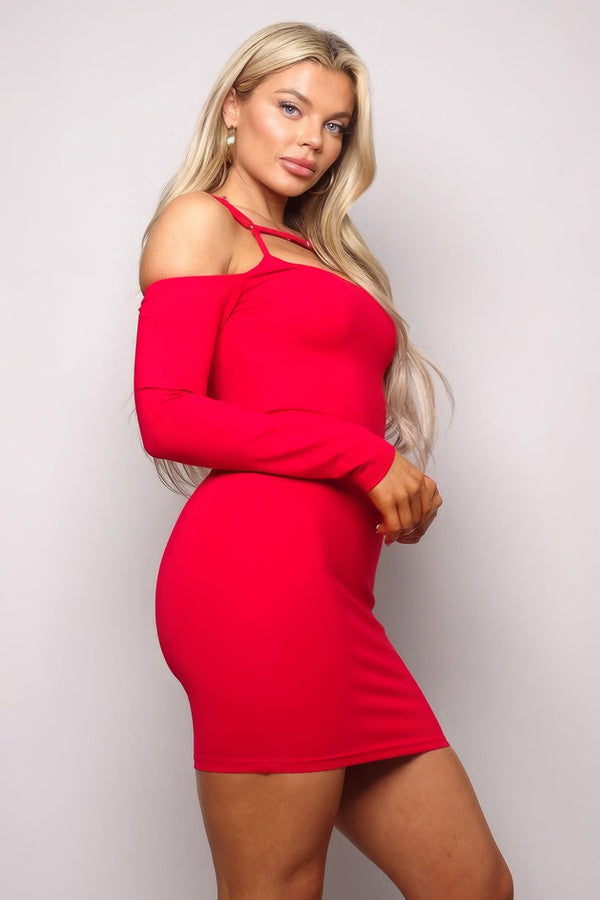 Long Sleeve Cuff Front Strap Mini Dress - Dress - SmartBuyApparel