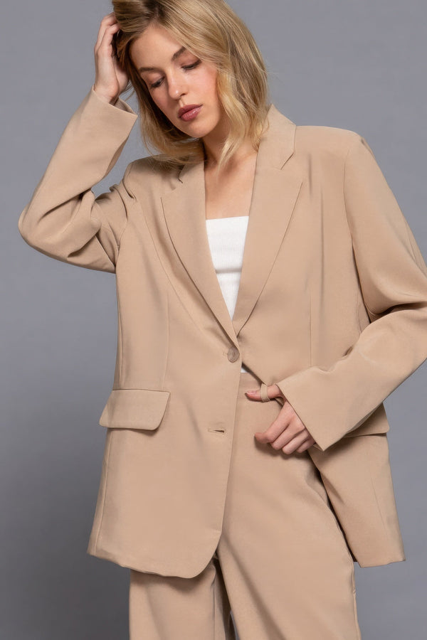 Long Sleeve Front Button Closure Blazer - Women's blazer - SmartBuyApparel