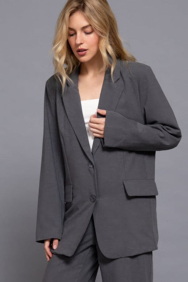 Long Sleeve Front Button Closure Blazer - Women's blazer - SmartBuyApparel