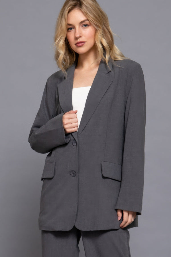 Long Sleeve Front Button Closure Blazer - Women's blazer - SmartBuyApparel