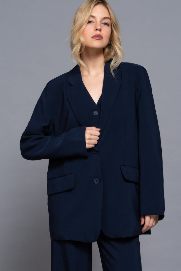 Long Sleeve Front Button Closure Blazer - Women's blazer - SmartBuyApparel