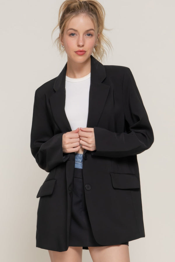 Long Sleeve Front Button Closure Blazer - Women's blazer - SmartBuyApparel
