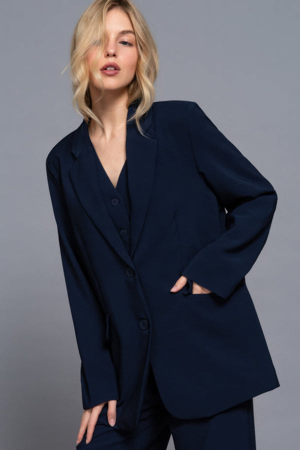 Long Sleeve Front Button Closure Blazer - Women's blazer - SmartBuyApparel