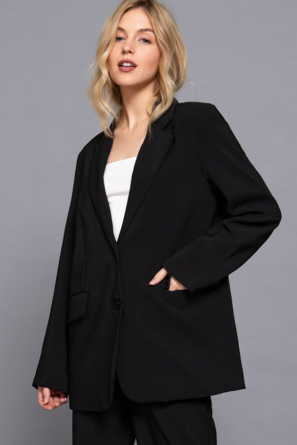 Long Sleeve Front Button Closure Blazer - Women's blazer - SmartBuyApparel