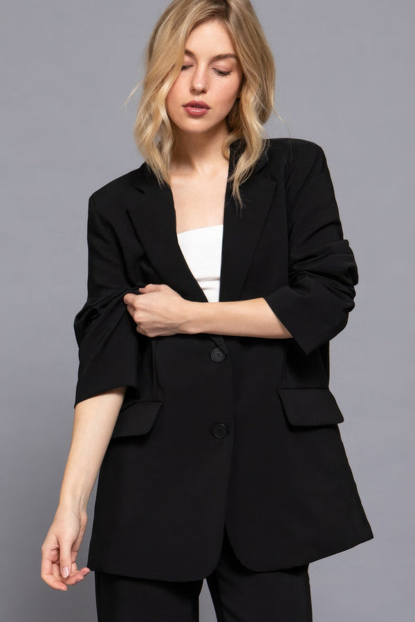Long Sleeve Front Button Closure Blazer - Women's blazer - SmartBuyApparel