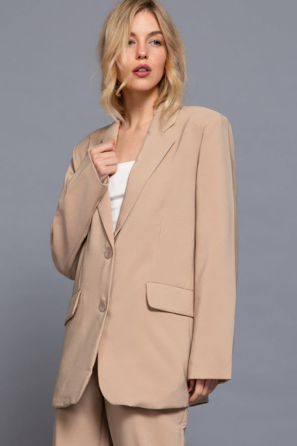 Long Sleeve Front Button Closure Blazer - Women's blazer - SmartBuyApparel