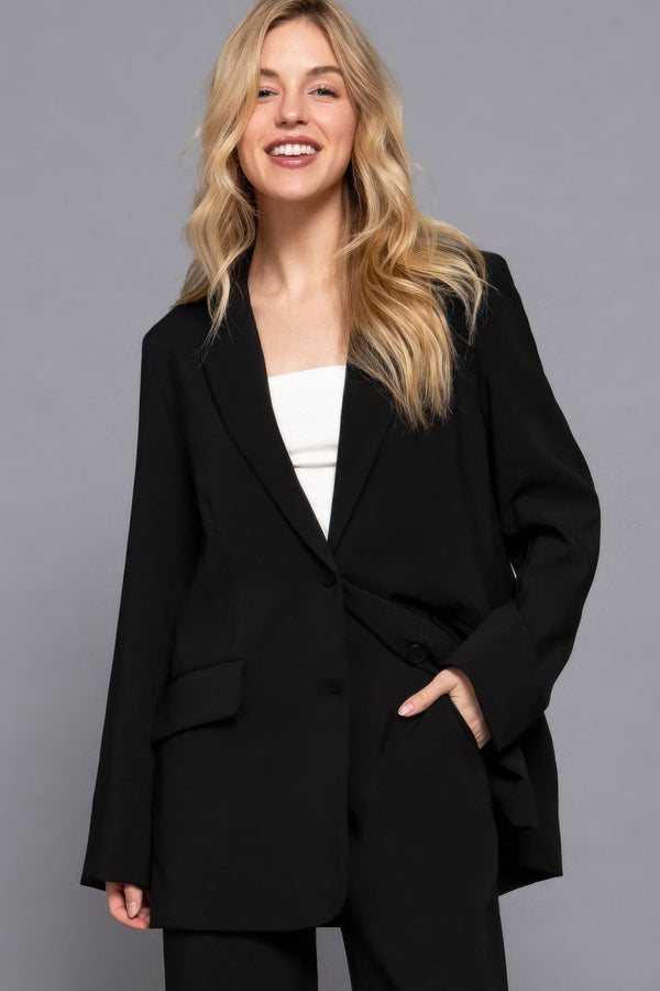 Long Sleeve Front Button Closure Blazer - Women's blazer - SmartBuyApparel