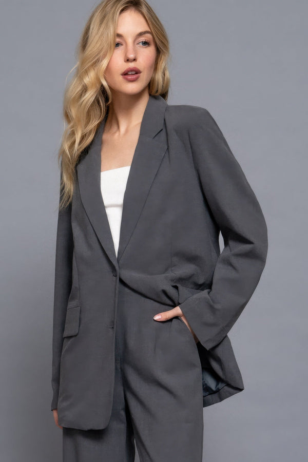 Long Sleeve Front Button Closure Blazer - Women's blazer - SmartBuyApparel