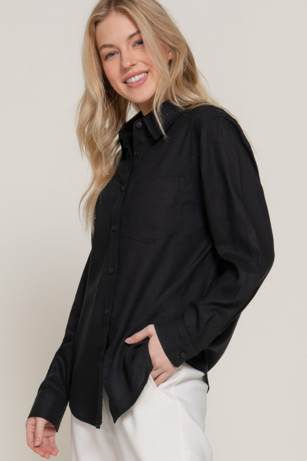 Long Sleeve Linen Blend Shirt - women's shirt - SmartBuyApparel