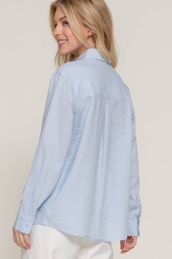 Long Sleeve Linen Blend Shirt - women's shirt - SmartBuyApparel
