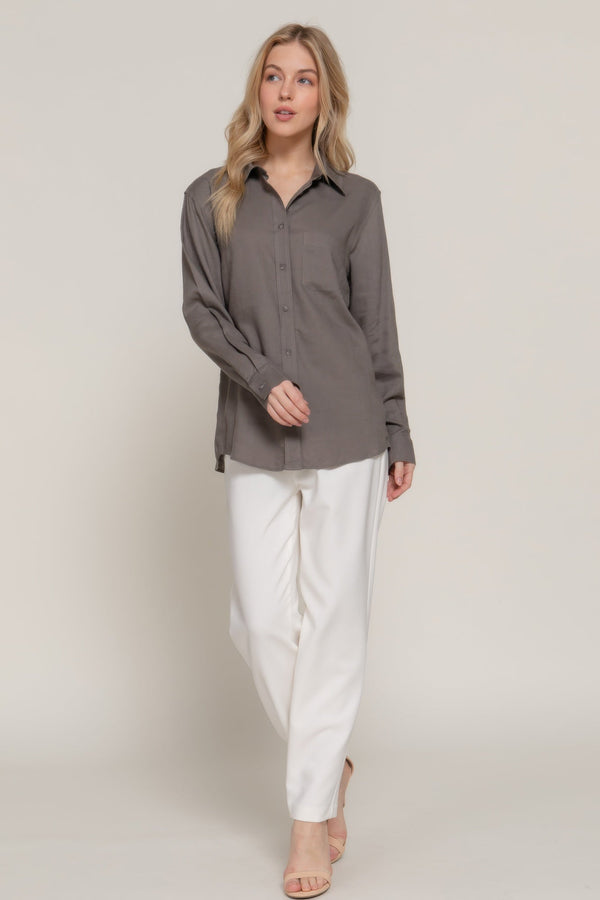 Long Sleeve Linen Blend Shirt - women's shirt - SmartBuyApparel