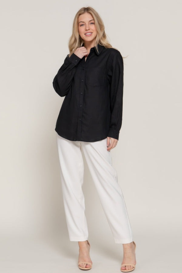 Long Sleeve Linen Blend Shirt - women's shirt - SmartBuyApparel