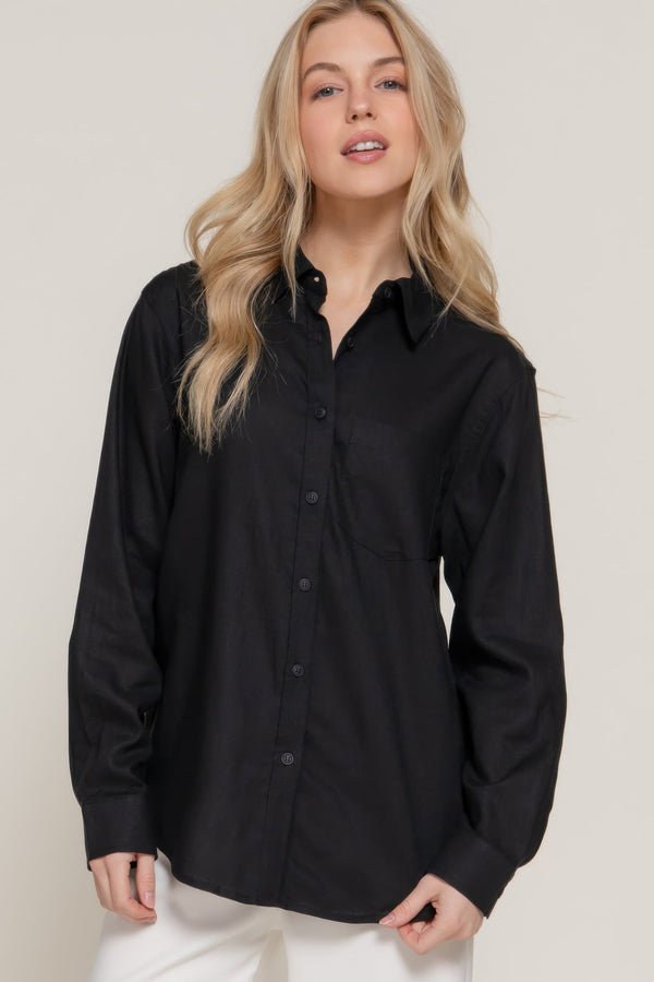 Long Sleeve Linen Blend Shirt - women's shirt - SmartBuyApparel
