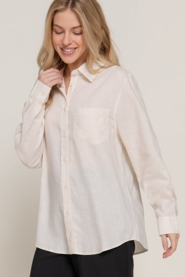 Long Sleeve Linen Blend Shirt - women's shirt - SmartBuyApparel