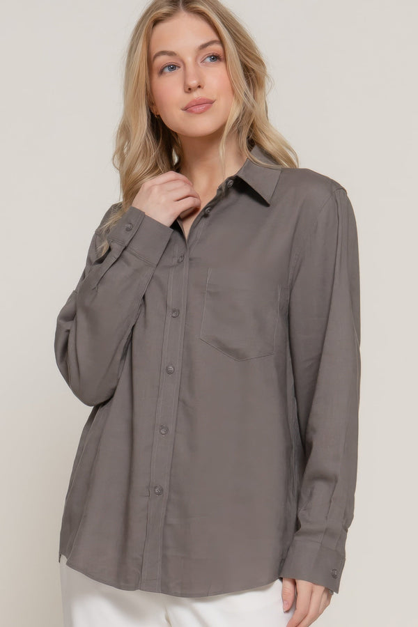 Long Sleeve Linen Blend Shirt - women's shirt - SmartBuyApparel
