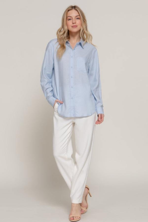 Long Sleeve Linen Blend Shirt - women's shirt - SmartBuyApparel