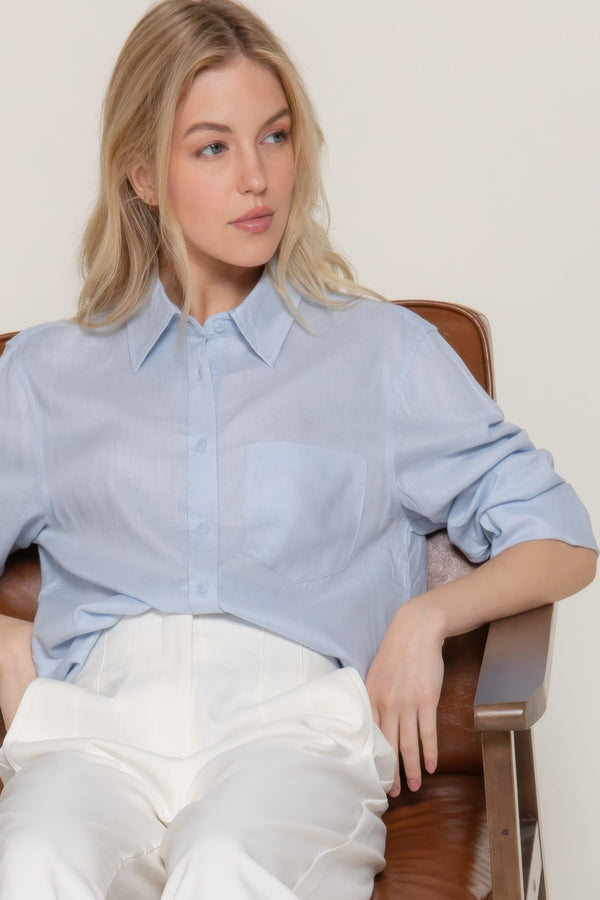 Long Sleeve Linen Blend Shirt - women's shirt - SmartBuyApparel