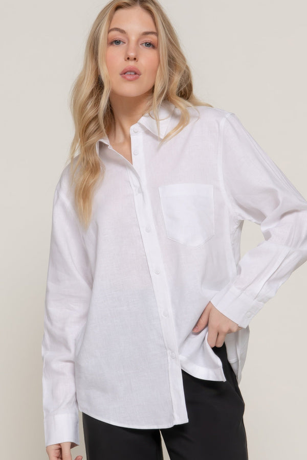 Long Sleeve Linen Blend Shirt - women's shirt - SmartBuyApparel
