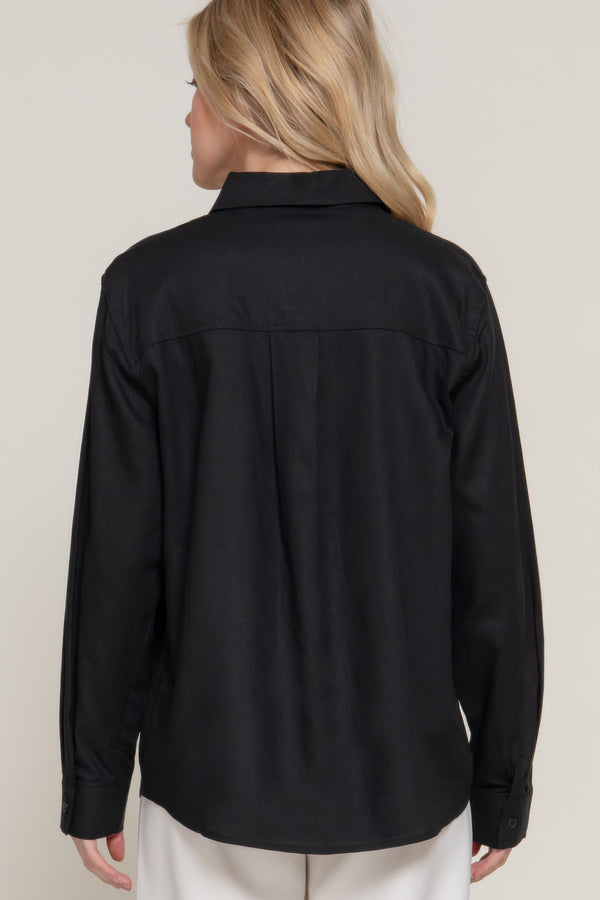 Long Sleeve Linen Blend Shirt - women's shirt - SmartBuyApparel