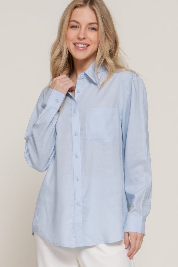 Long Sleeve Linen Blend Shirt - women's shirt - SmartBuyApparel