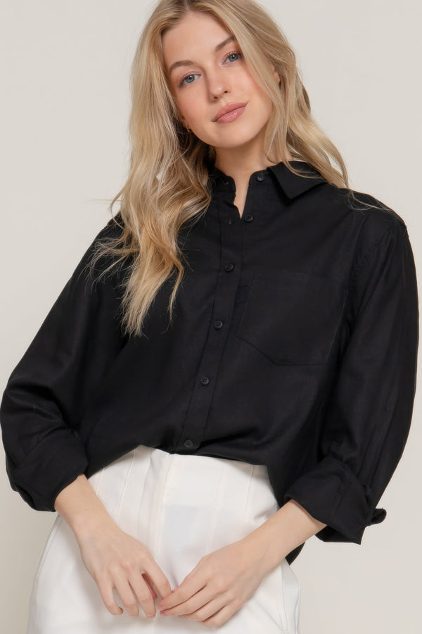 Long Sleeve Linen Blend Shirt - women's shirt - SmartBuyApparel