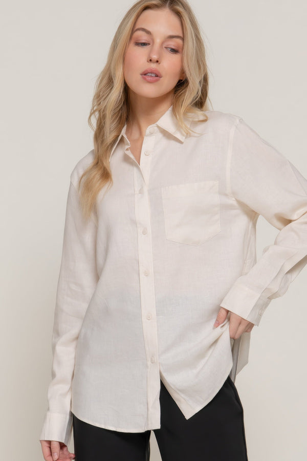 Long Sleeve Linen Blend Shirt - women's shirt - SmartBuyApparel