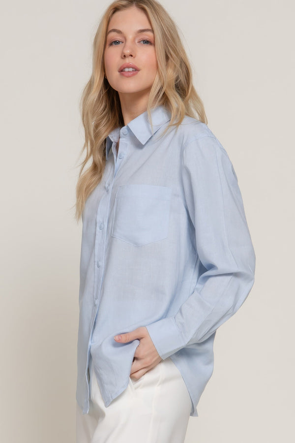 Long Sleeve Linen Blend Shirt - women's shirt - SmartBuyApparel