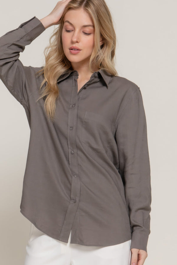 Long Sleeve Linen Blend Shirt - women's shirt - SmartBuyApparel