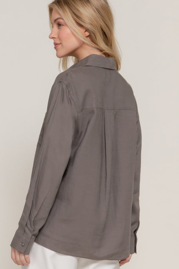 Long Sleeve Linen Blend Shirt - women's shirt - SmartBuyApparel