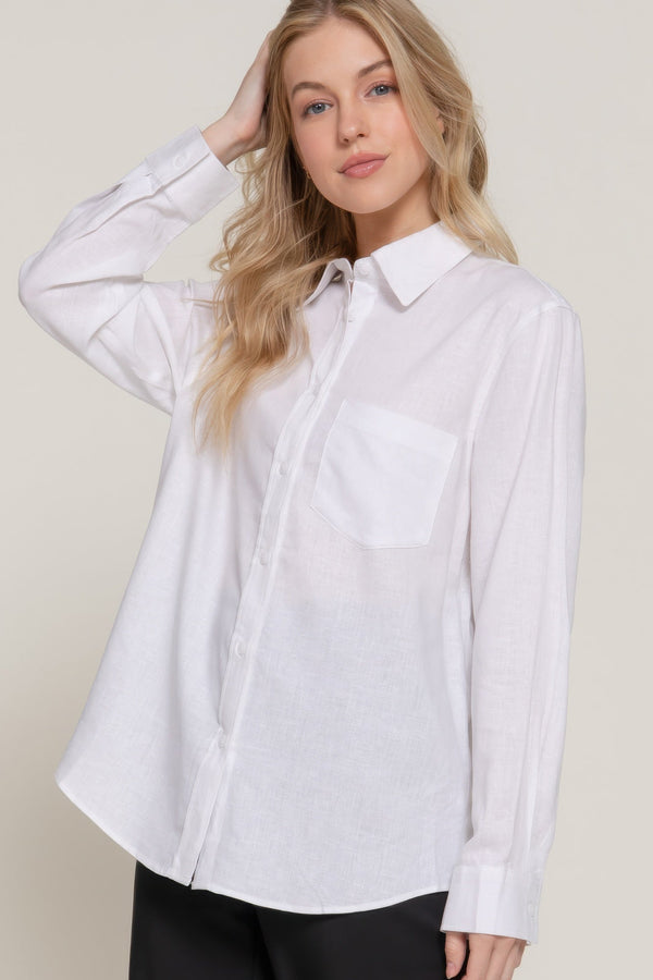 Long Sleeve Linen Blend Shirt - women's shirt - SmartBuyApparel