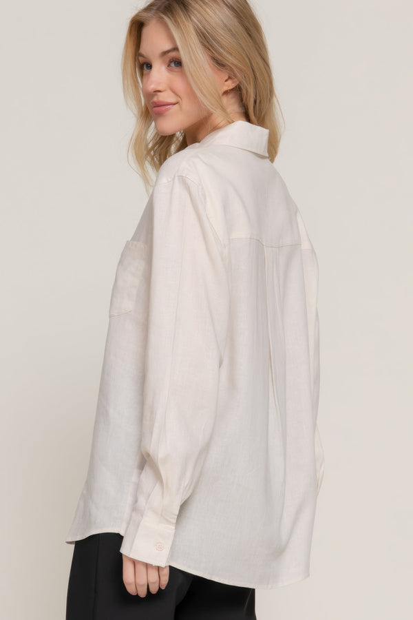Long Sleeve Linen Blend Shirt - women's shirt - SmartBuyApparel