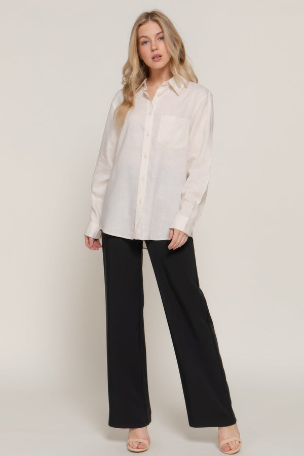 Long Sleeve Linen Blend Shirt - women's shirt - SmartBuyApparel