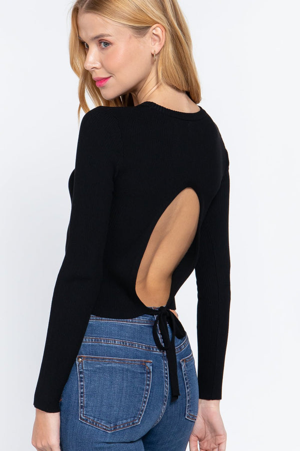 Long Sleeve Open Back Sweater Top - Women's sweater - SmartBuyApparel