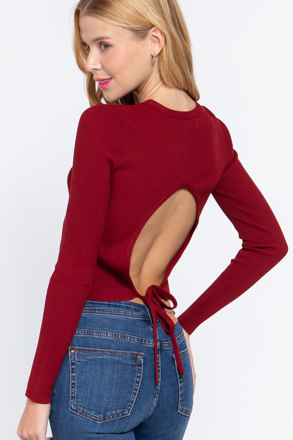 Long Sleeve Open Back Sweater Top - Women's sweater - SmartBuyApparel