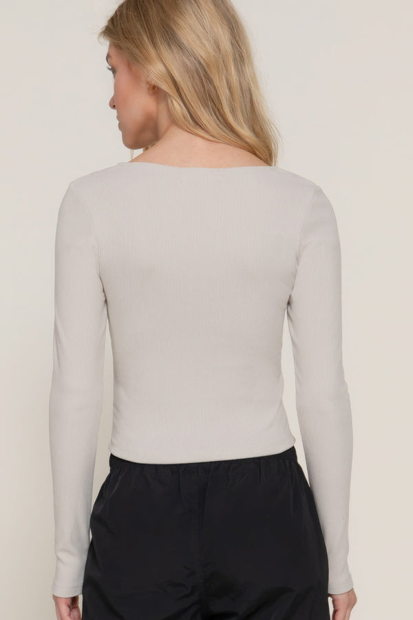 Long sleeve sweetheart neck seam detail knit top - Women's top - SmartBuyApparel