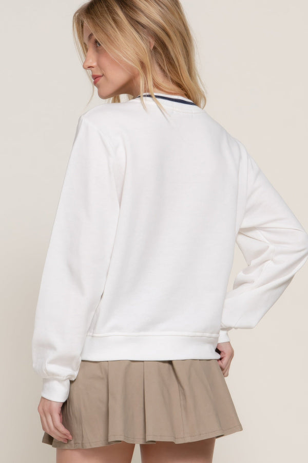 Long Sleeve V - neck Embroidered Sweatshirt - sweatshirt - SmartBuyApparel