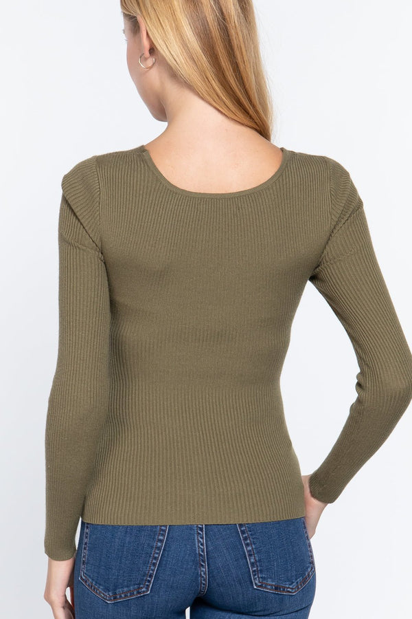 Long Sleeve V - Neck Knotted Sweater - Women's sweater - SmartBuyApparel