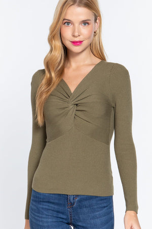 Long Sleeve V - Neck Knotted Sweater - Women's sweater - SmartBuyApparel