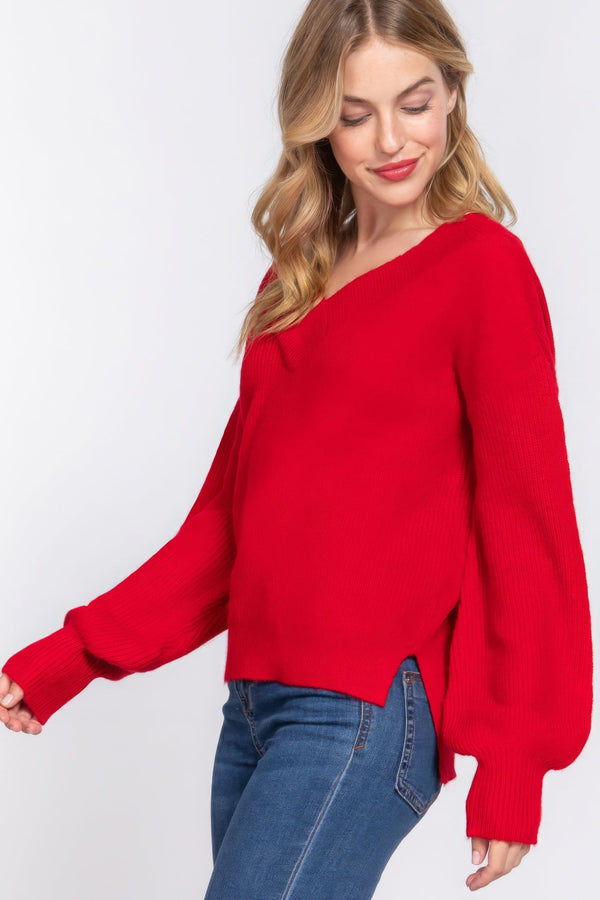 Long Slv Double V - neck Sweater - | SmartBuyApparel