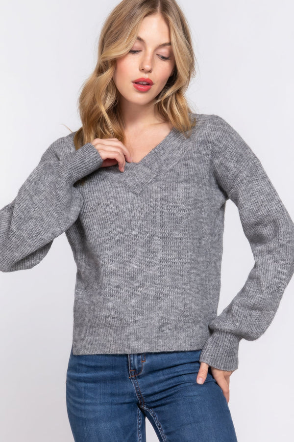 Long Slv Double V - neck Sweater - | SmartBuyApparel