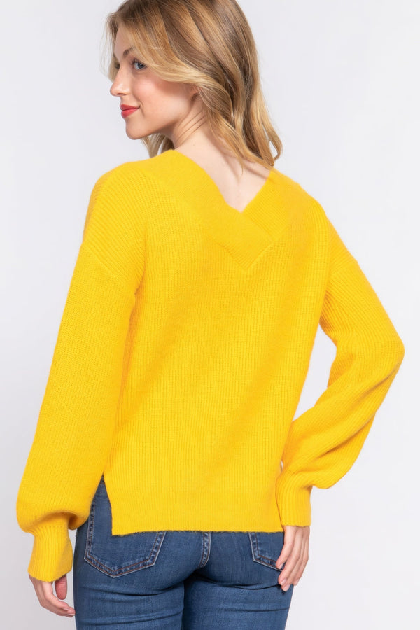 Long Slv Double V - neck Sweater - | SmartBuyApparel