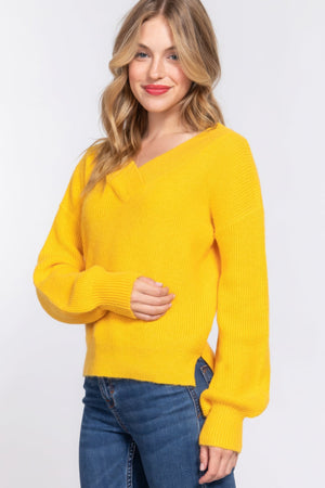 Long Slv Double V - neck Sweater - | SmartBuyApparel