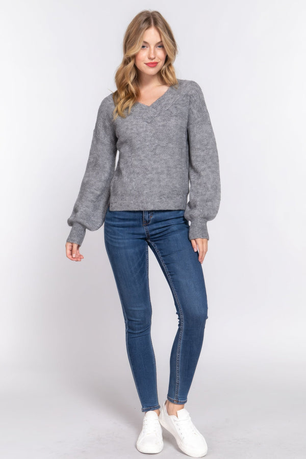 Long Slv Double V - neck Sweater - | SmartBuyApparel