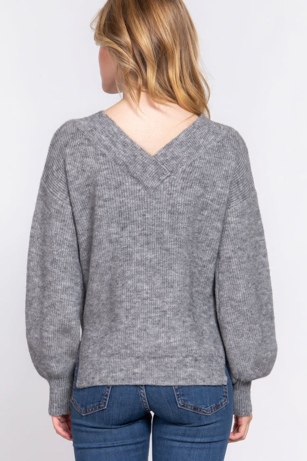 Long Slv Double V - neck Sweater - | SmartBuyApparel