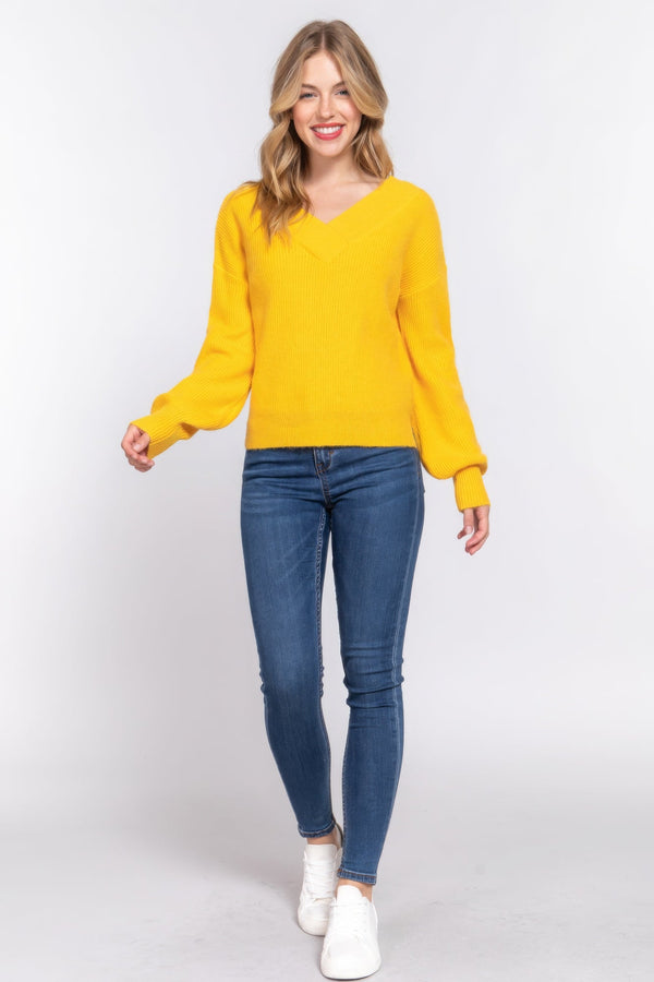Long Slv Double V - neck Sweater - | SmartBuyApparel