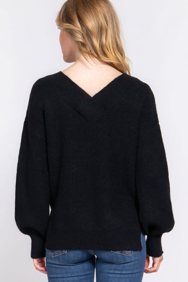 Long Slv Double V - neck Sweater - | SmartBuyApparel