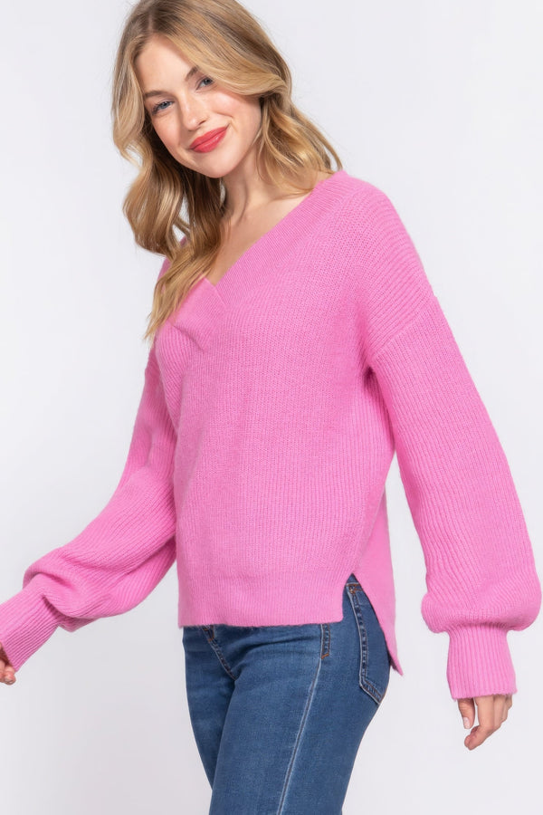 Long Slv Double V - neck Sweater - | SmartBuyApparel