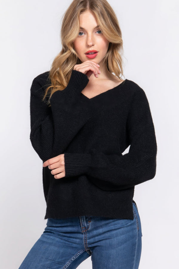 Long Slv Double V - neck Sweater - | SmartBuyApparel